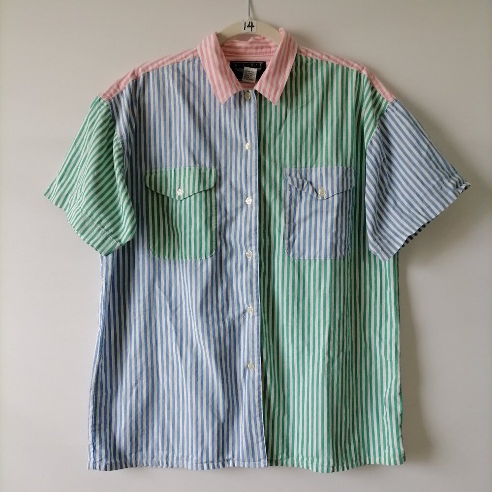 Best American Clothing Womens Multicolor Collared Striped Button Up Shirt Size M